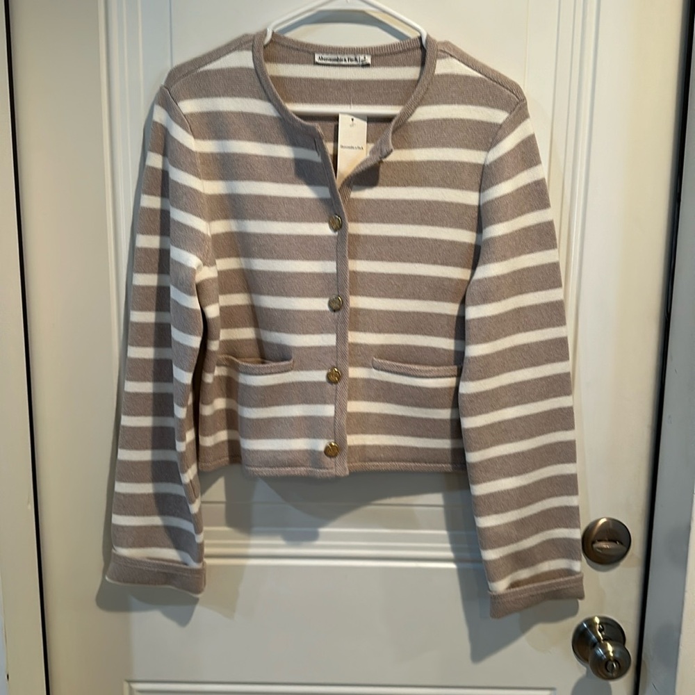 Abercrombie & Fitch Striped Cardigan - Beige and White